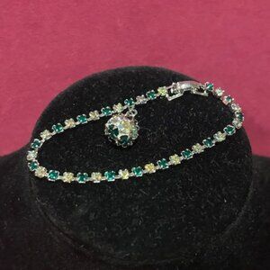 ALBERT WEISS Green Rhinestone AB Dangling Ball Charm Bracelet